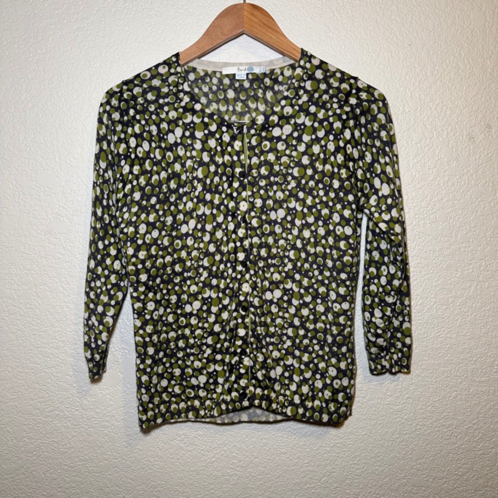 Boden Size 10 Cardigan Wool Sweater Polka Dot Green‎ Button Preppy Whimsical Y2K